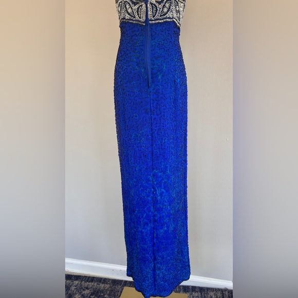 VTG LAURENCE KAZAR 90s 100% Silk Beaded Halter Gown Prom Formal Maxi Dress Sz S - Picture 14 of 16